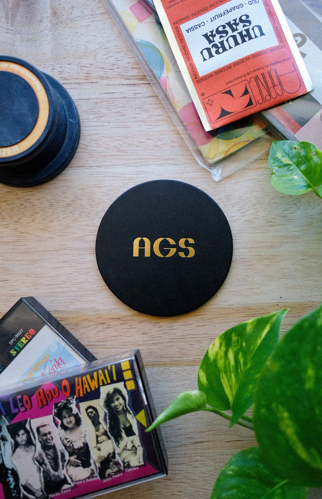 Leather Coaster (black) — AGS Made In Honolulu