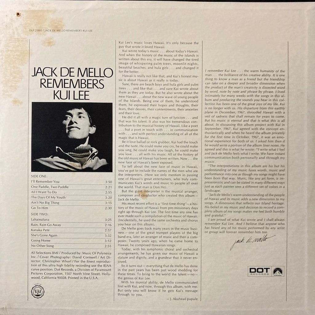 Jack De Mello - Jack De Mello Remembers Kui Lee