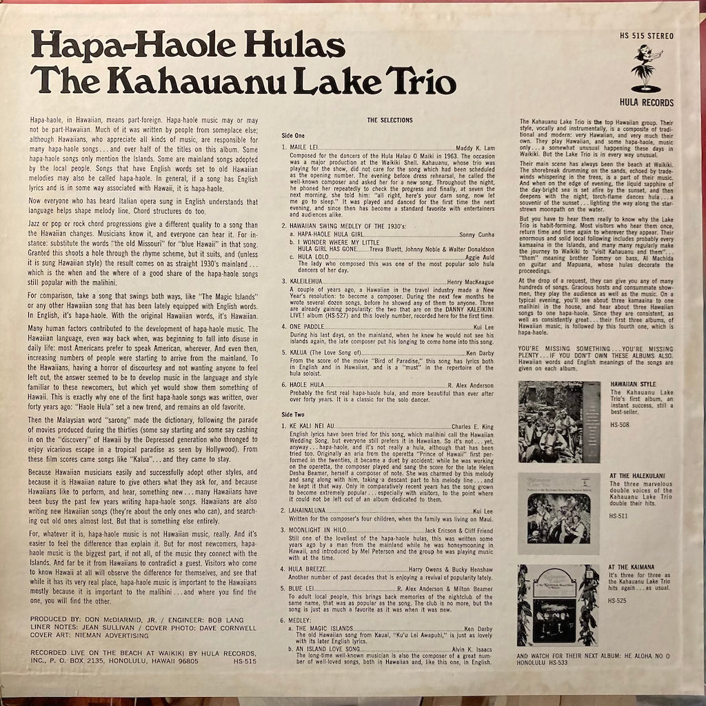 The Kahauanu Lake Trio - Hapa-Haole Hulas