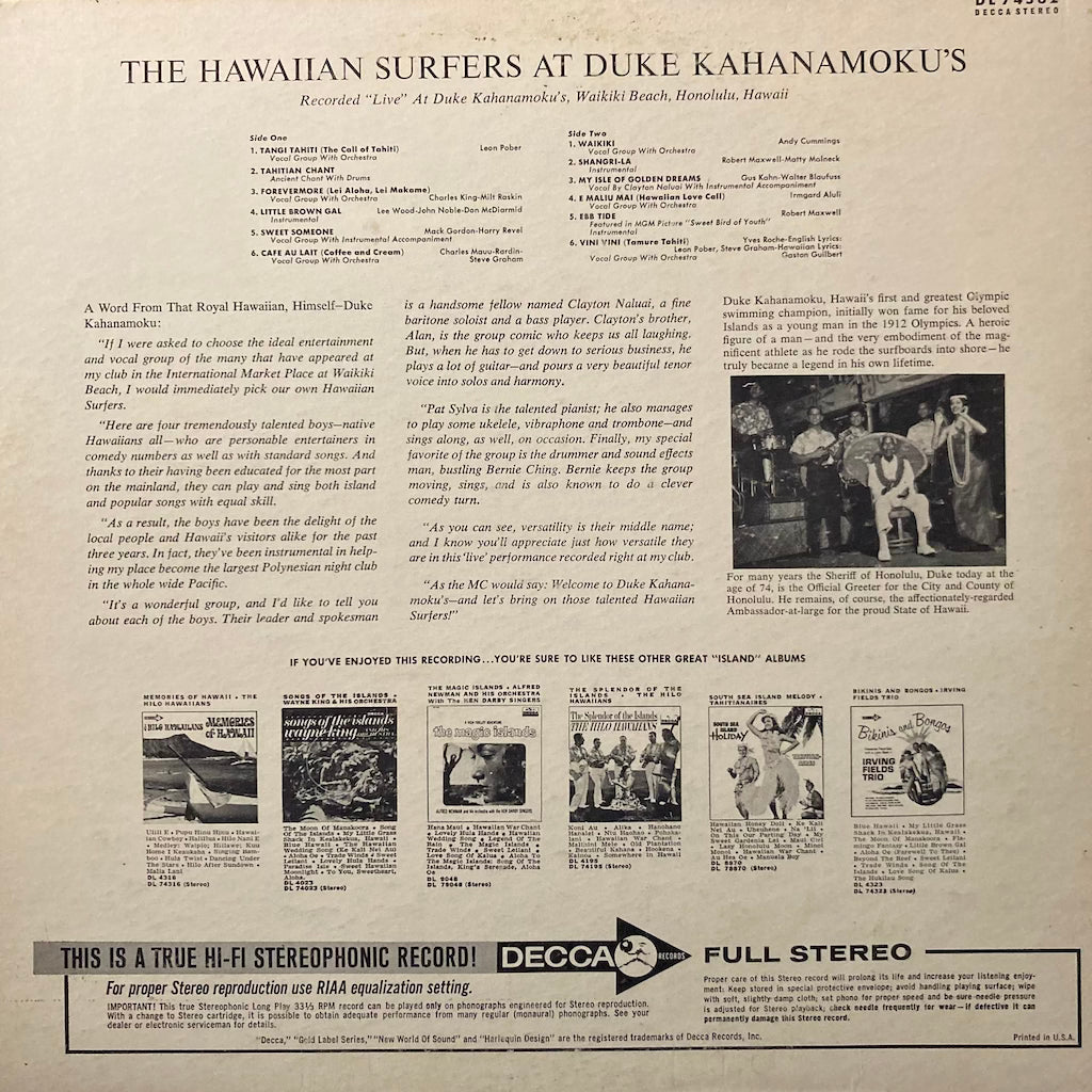 The Hawaiian Surfers - The Hawaiian Surfers at Duke Kahanamoku's