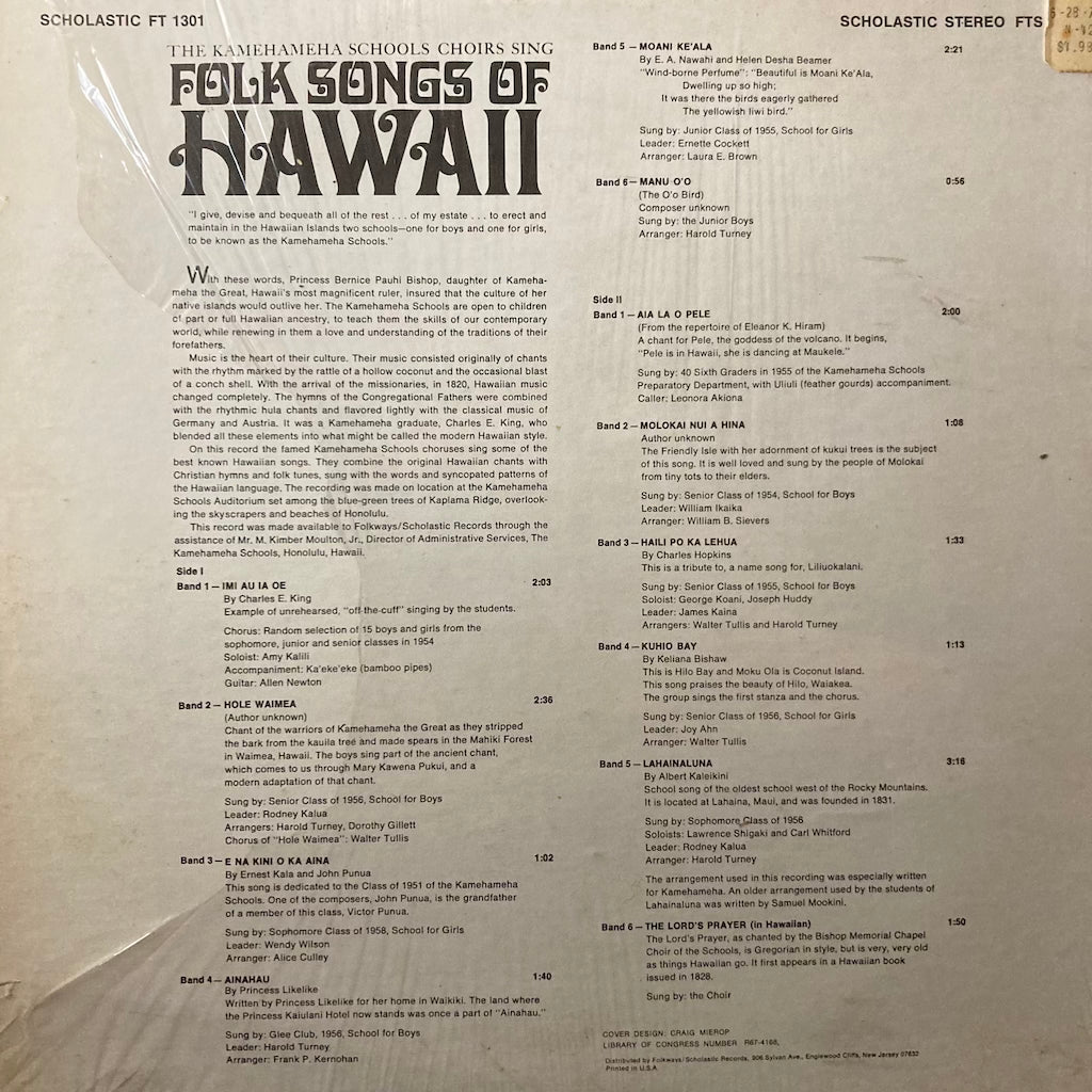 V/A - The Kamehameha Schools Choirs Sing Folk Songs Of Hawaii