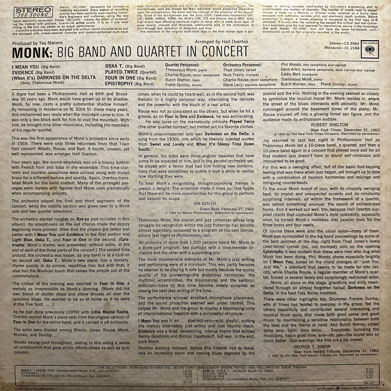 Monk – Big Band And Quartet In Concert