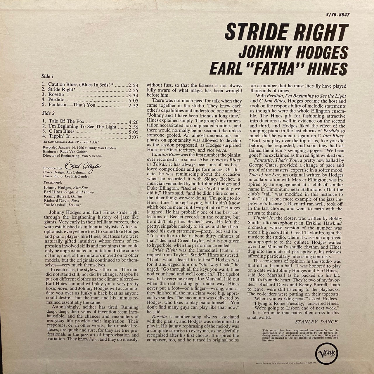 Johnny Hodges, Earl "Fatha" Hines – Stride Right