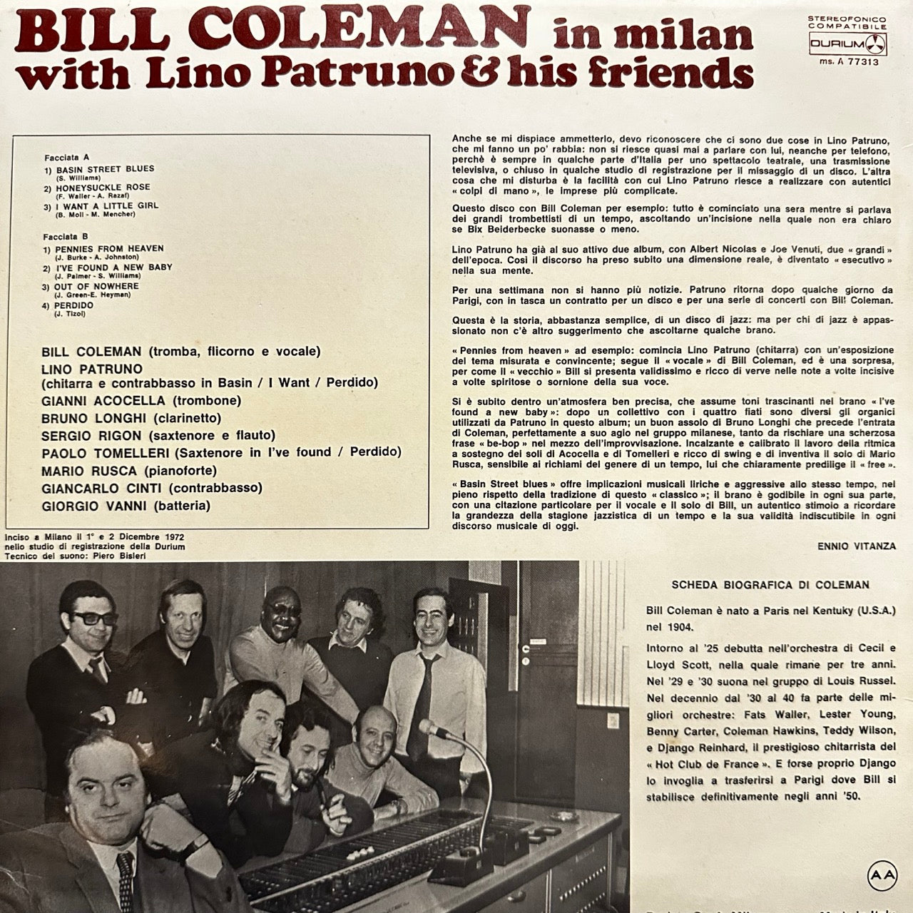 Bill Coleman – Bill Coleman In Milan With Lino Patruno And His Friends