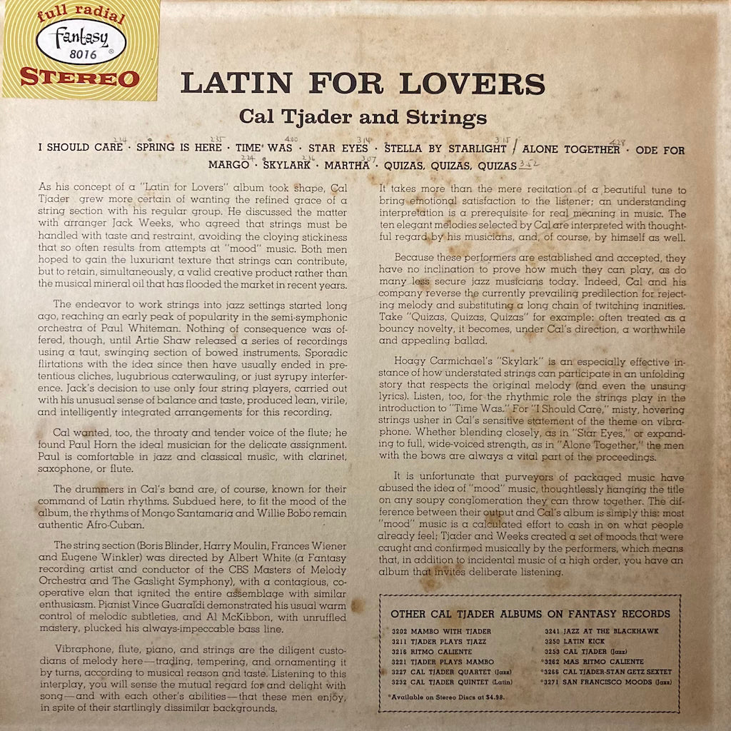 Cal Tjader with Strings - Latin For Lovers [Colored Blue Vinyl]