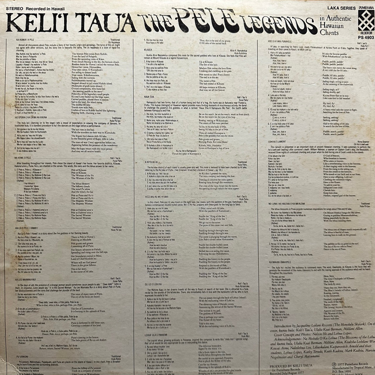 Keli'i Tau'a – The Pele Legends In Authentic Hawaiian Chants