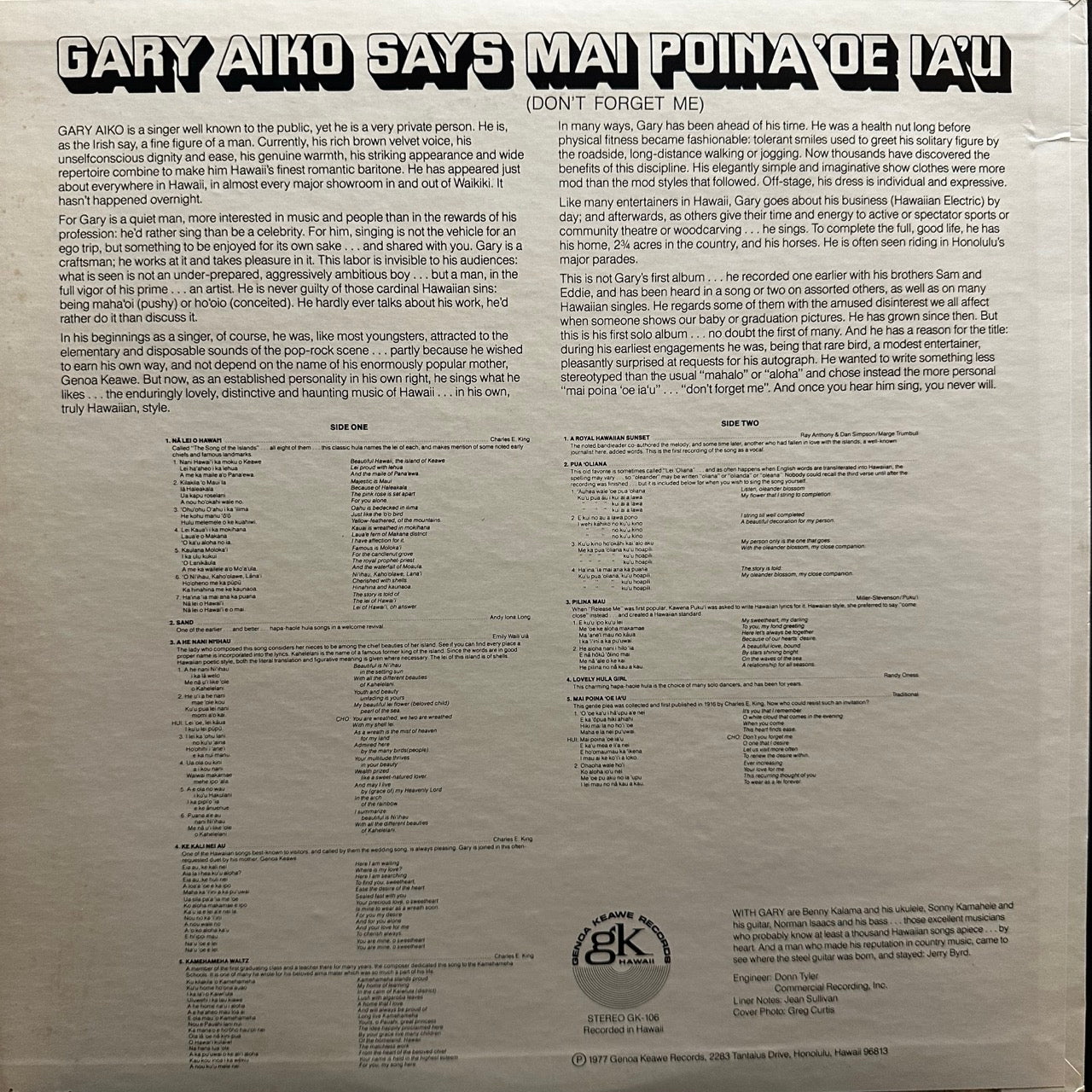 Gary Aiko – Gary Aiko Says Mai Poina 'Oe Ia'u