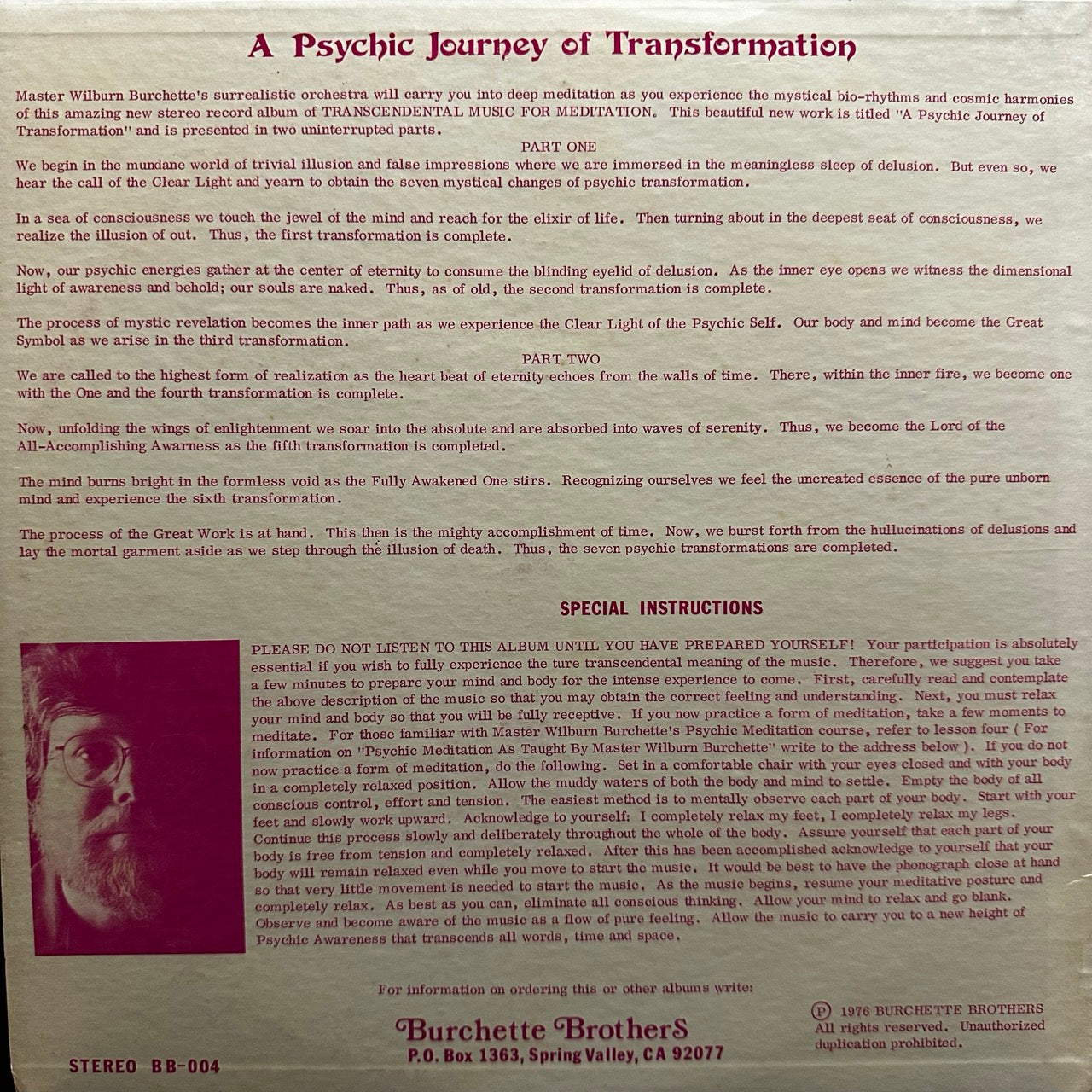Master Wilburn Burchette – Transcendental Music For Meditation