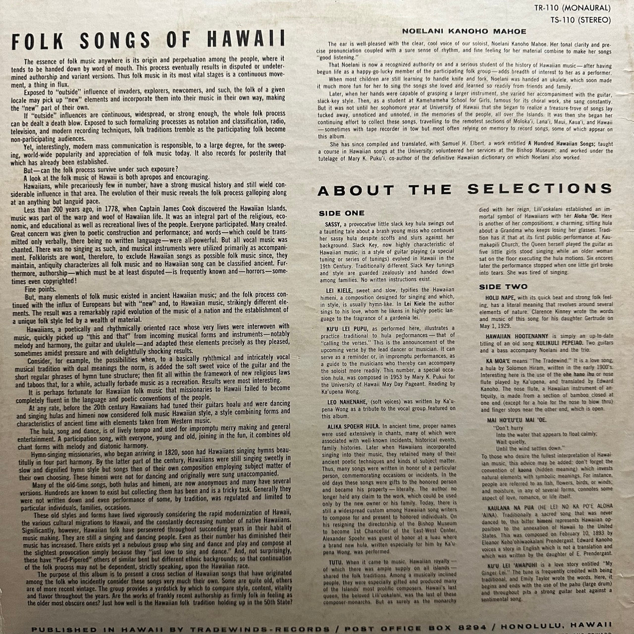 Noelani Kanoho Mahoe – Folk Songs Of Hawaii