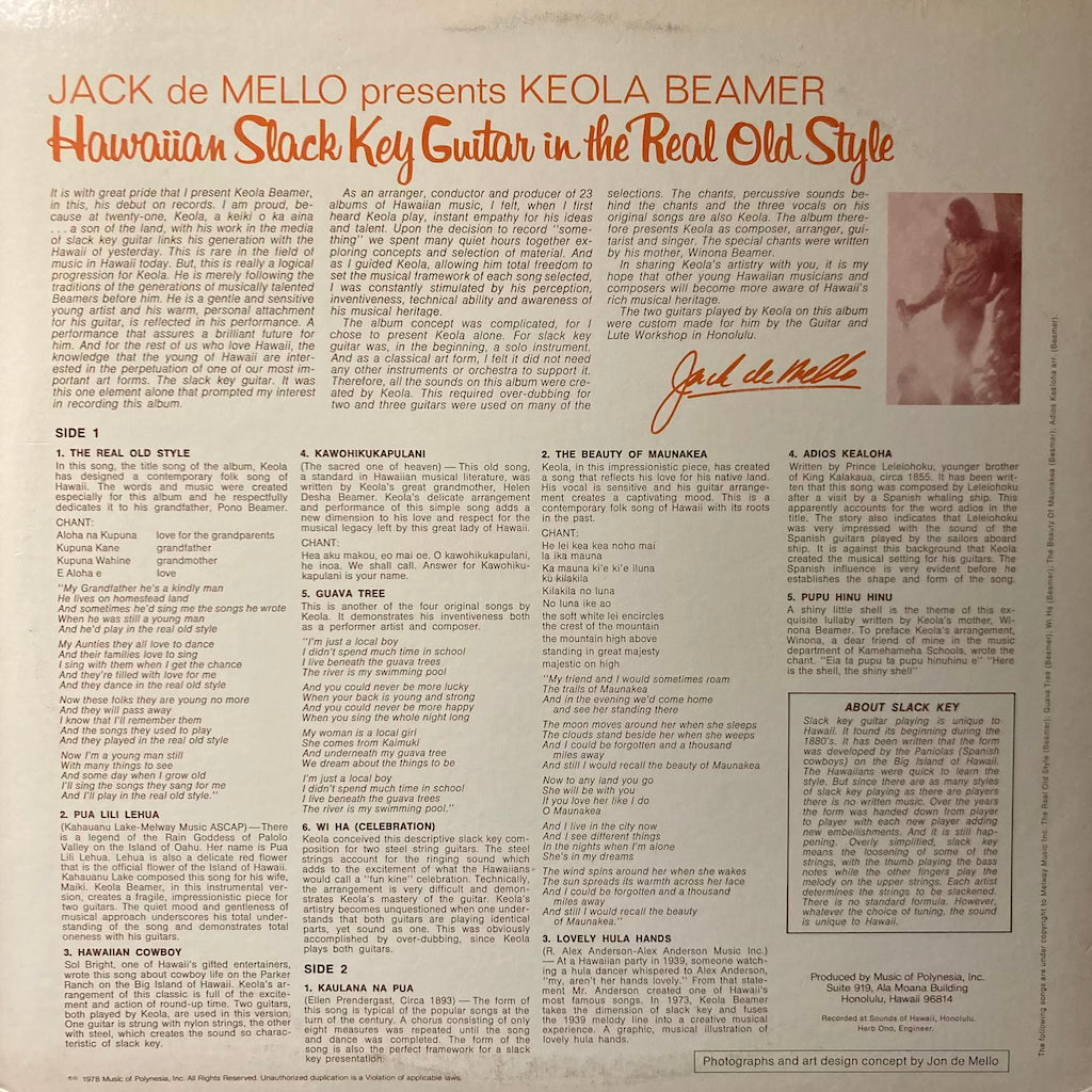 Jack de Mello presents Keola Beamer - Hawaiian Slack Key Guitar in The Real Old Style