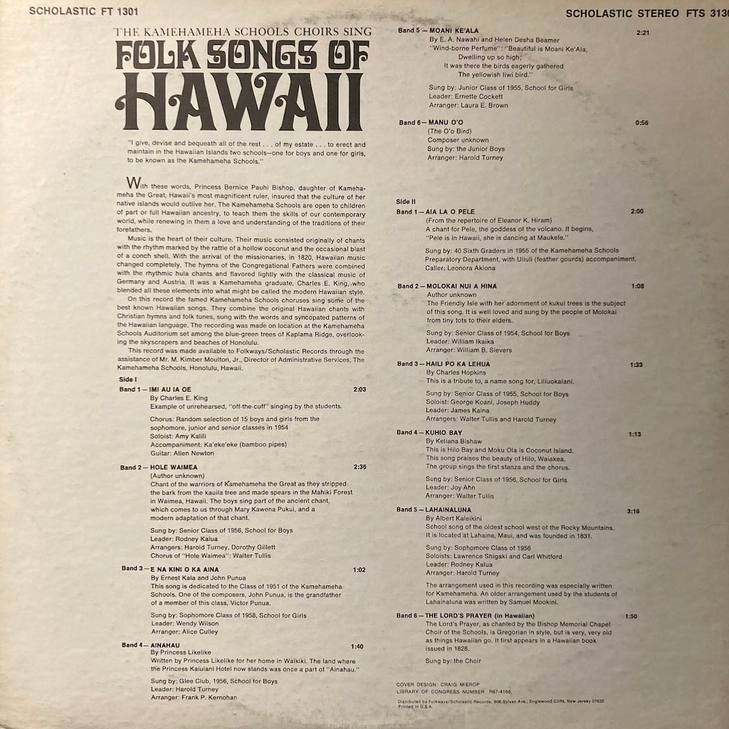 The Kamehameha Schools Choirs Sing - Folk Songs Of Hawaii