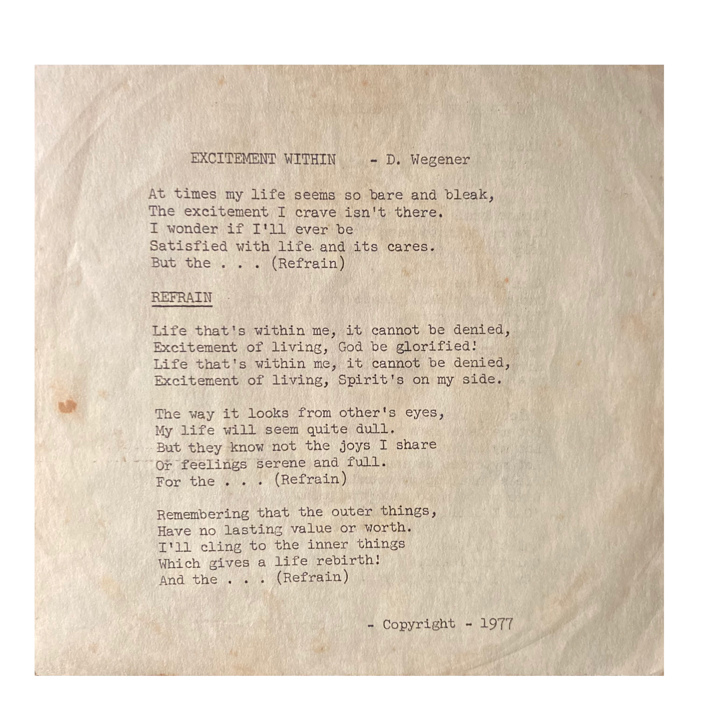 Dorothy Wegener - Quiet My Fears (Todilly) / Excitement Within [7" - SIGNED]