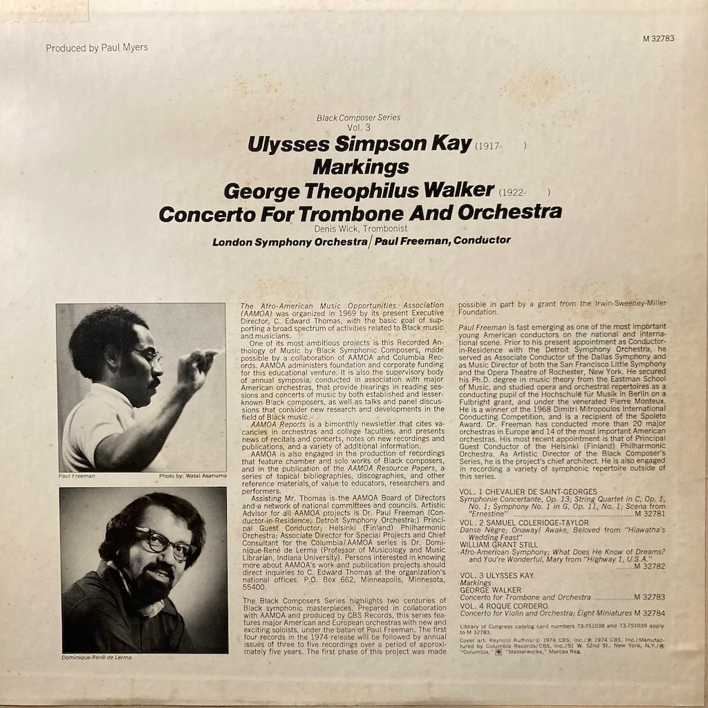 Ulysses Simpson Kay/George Theophilus Walker - Markings/Concerto For Trombone And Orchestra 12"