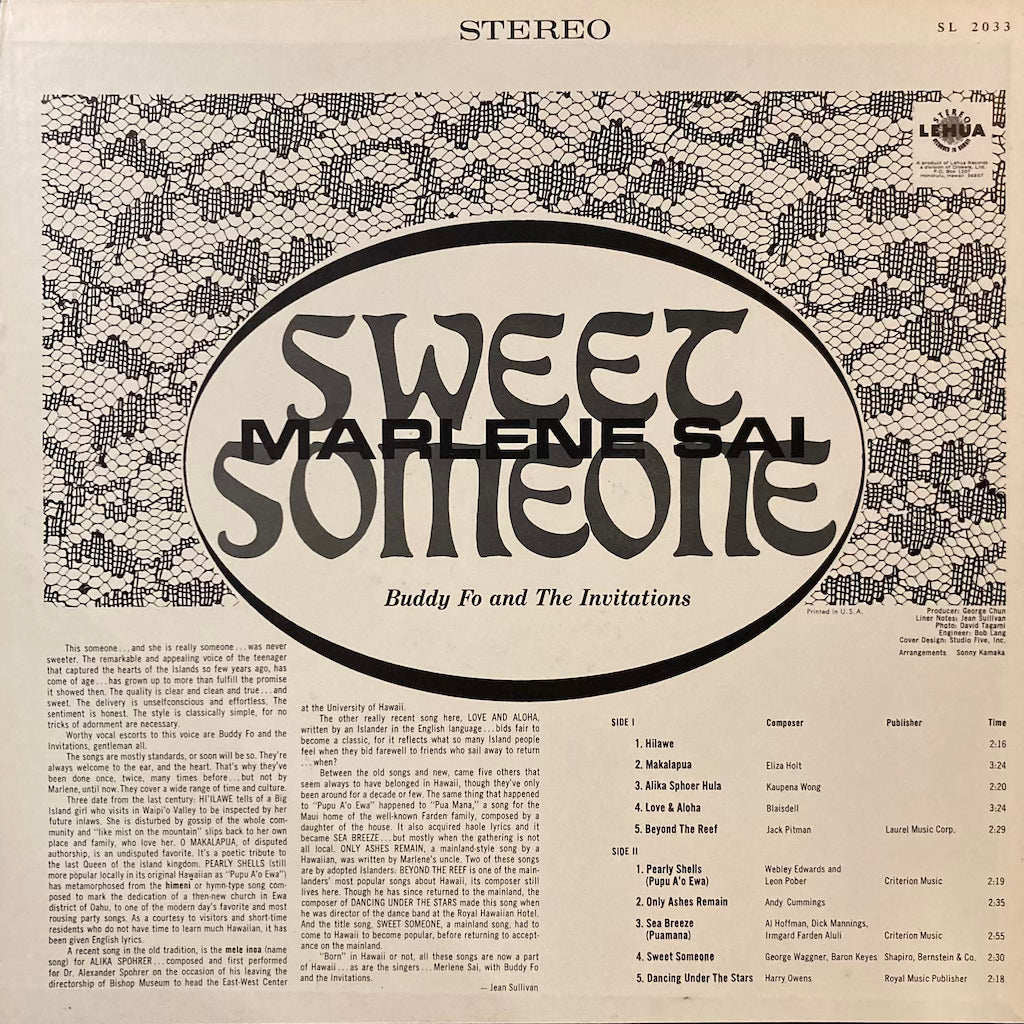 Marlene Sai with Buddy Fo & The Invitations - Sweet Someone