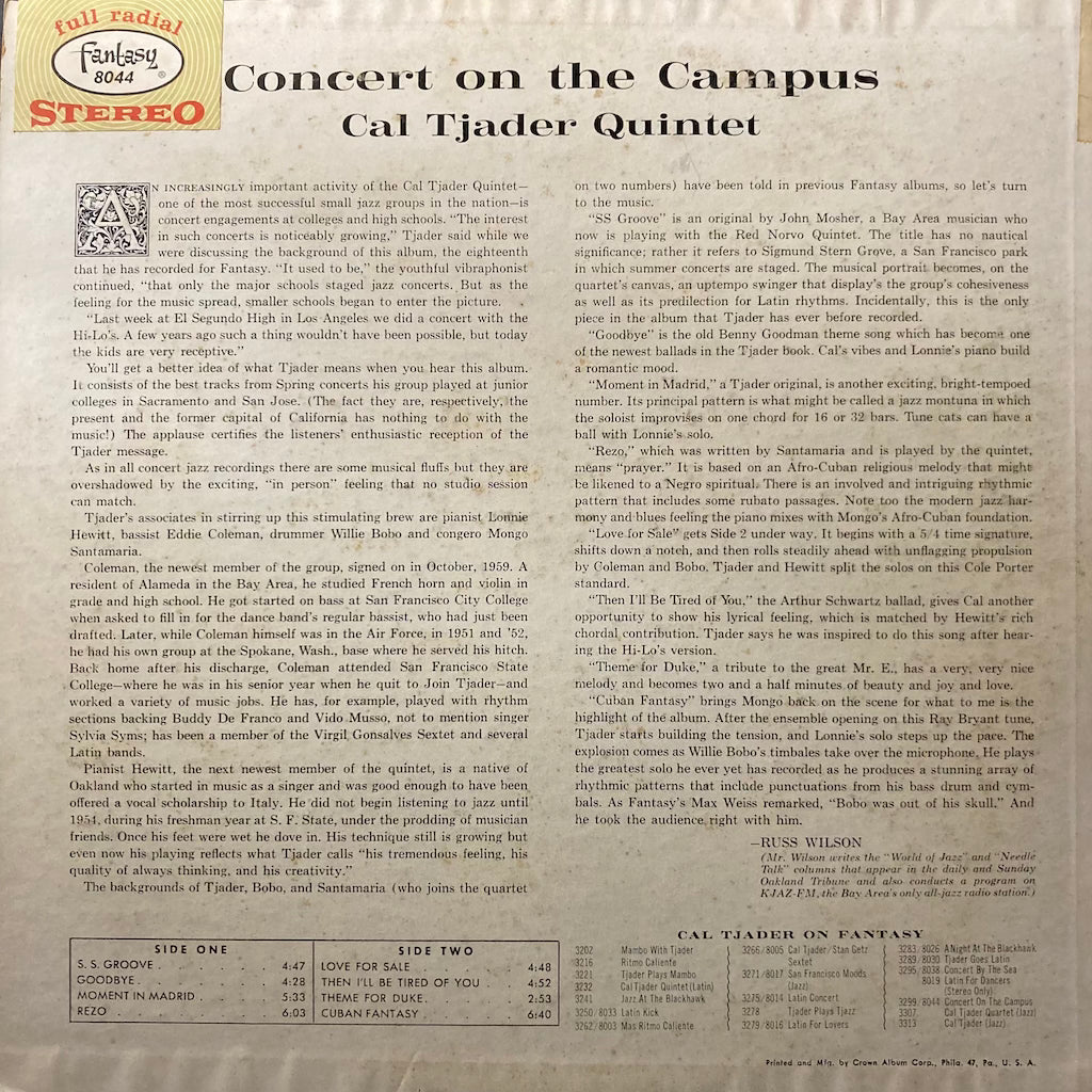 Cal Tjader Quintet - Concert On The Campus [Blue Vinyl]