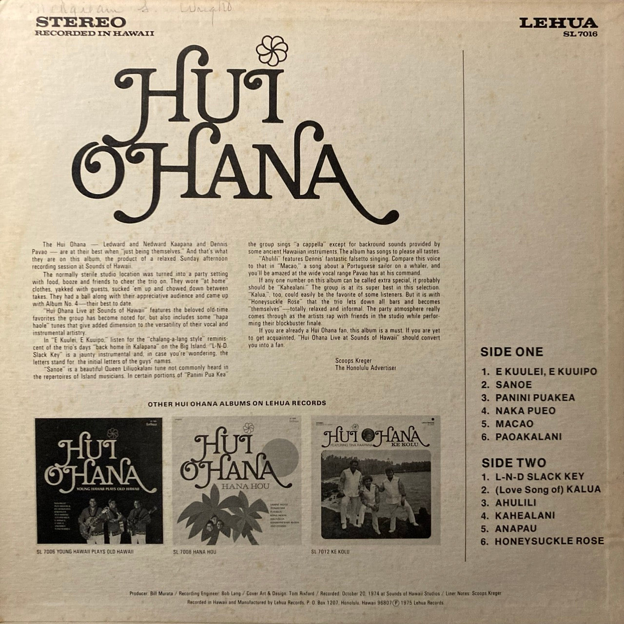 Hui Ohana - Live At Sounds Of Hawaii Studios