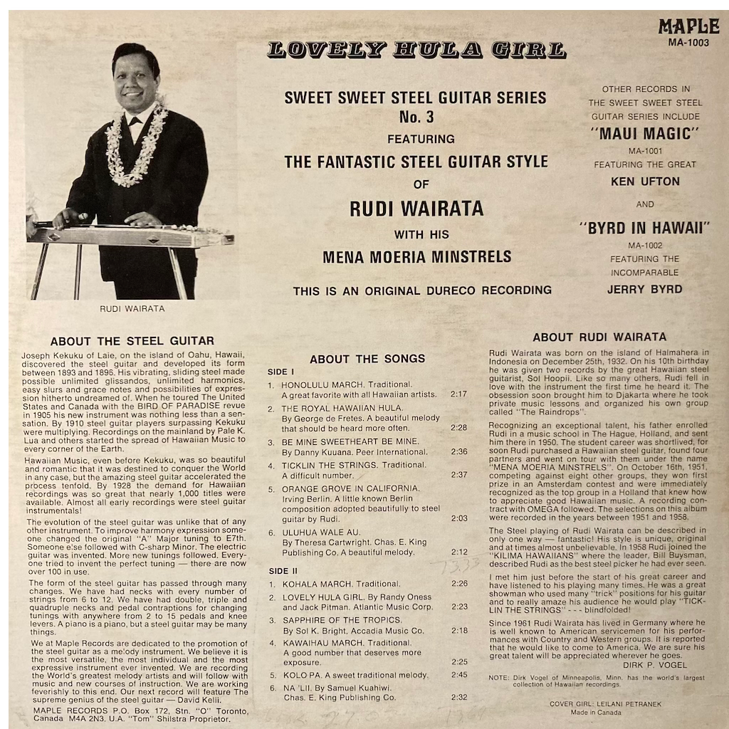 Rudi Wairata and his Mena Moeria Minstrels - Lovely Hula Girl