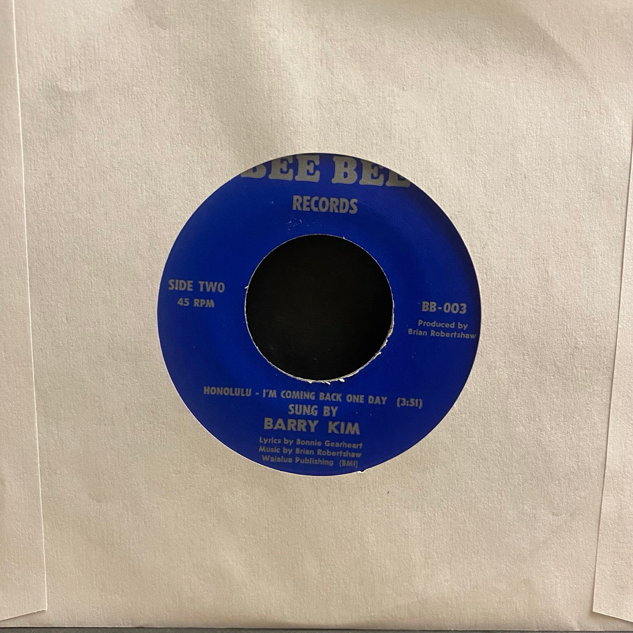 Barry Kim - Honolulu - I'm Coming Back One Day / The Hawaii Special Olympics Theme Song [7"]
