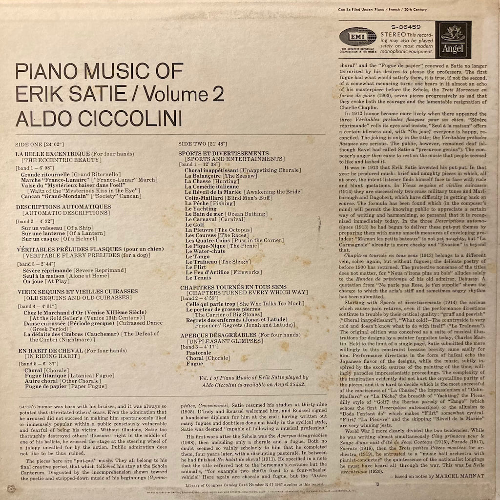 Erik Satie / Aldo Ciccolini - Piano Music Of Erik Satie, Vol. 2