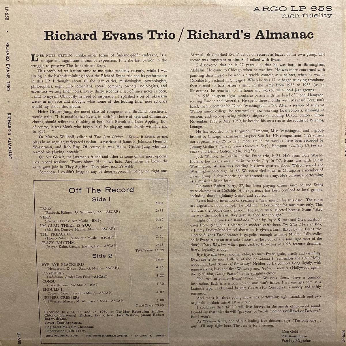 The Richard Evans Trio – Richard's Almanac
