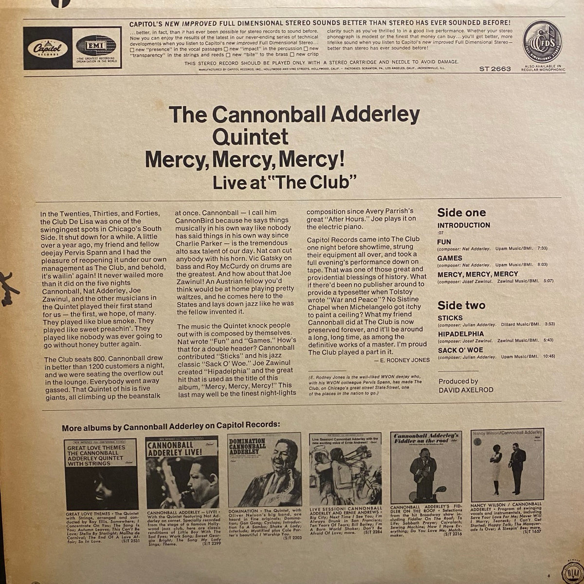 The Cannonball Adderley Quintet – Mercy, Mercy, Mercy! - Live At "The Club"