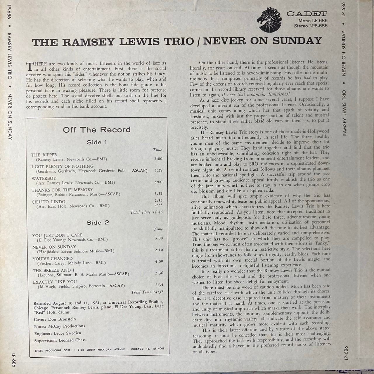 The Ramsey Lewis Trio - Never On Sunday