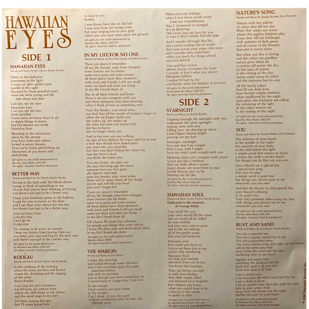 Jon Osorio & Randy Borden - Hawaiian Eyes