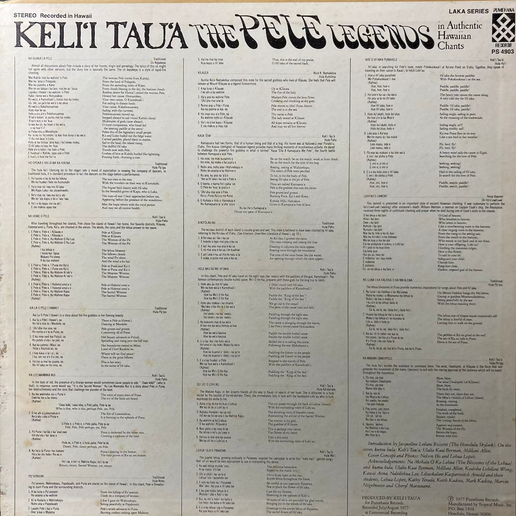 Keli'i Tau'a - The Pele Legends in Authentic Hawaiian Chants [SIGNED]