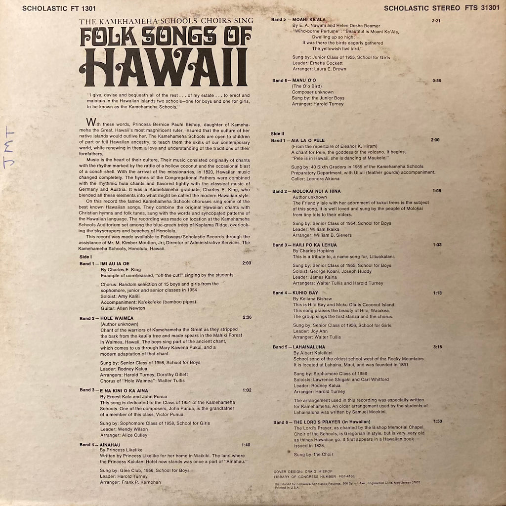 V/A - The Kamehameha Schools Choirs Sing - Folk Songs Of Hawaii