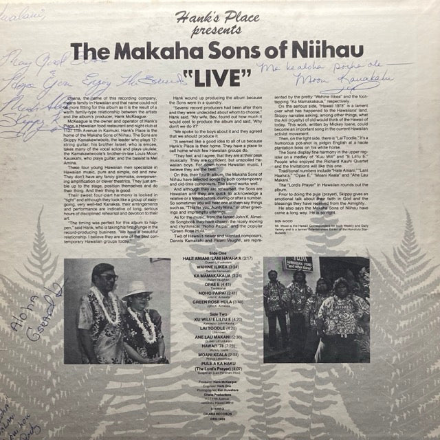 The Makaha Sons of Niihau - Hank's Place Presents The Makaha Sons Of Niihau "Live" [Signed]