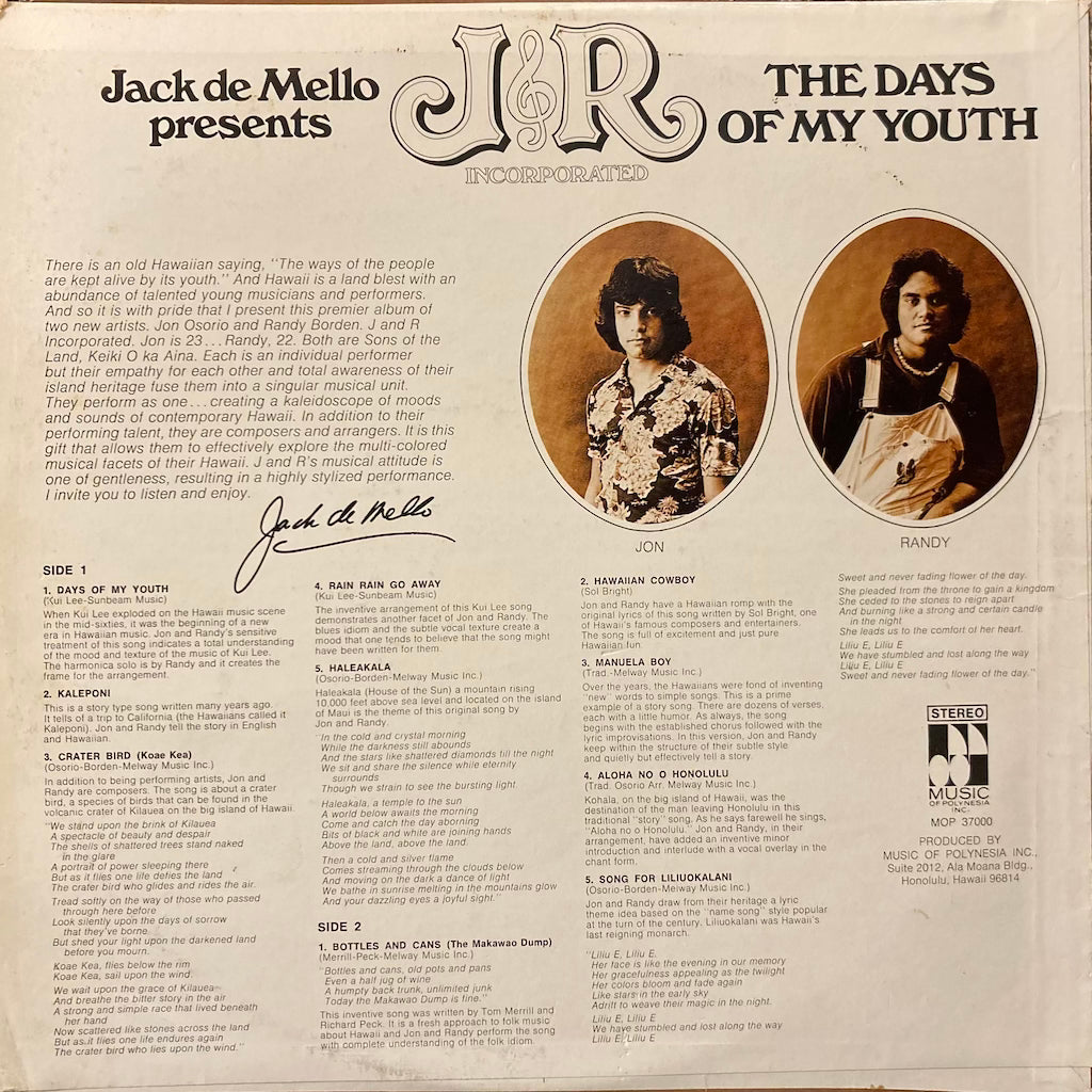 Jack De Mello presents J & R Incorporated - The Days Of My Youth