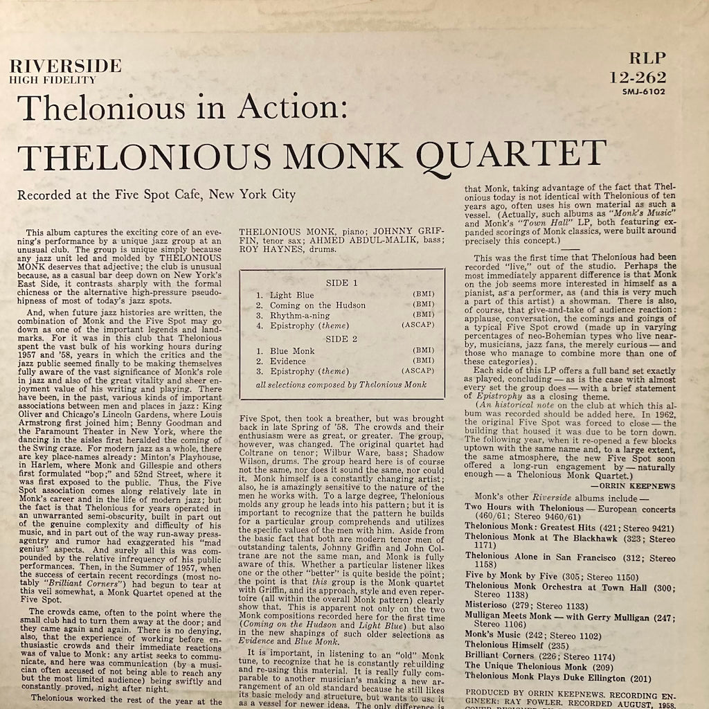 Thelonious Monk Quartet with Johnny Griffin - Thelonious In Action