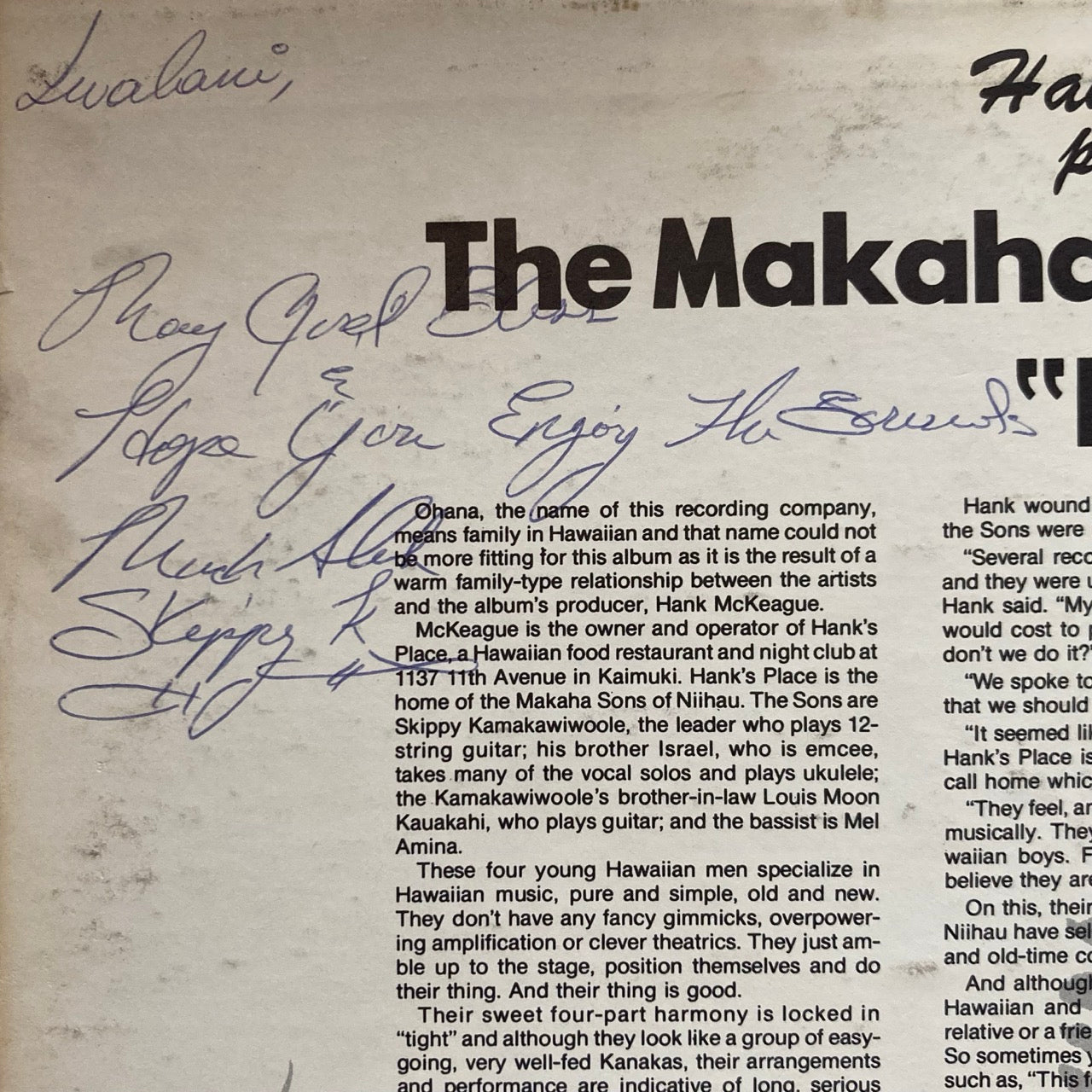 The Makaha Sons of Niihau - Hank's Place Presents The Makaha Sons Of Niihau "Live" [Signed]