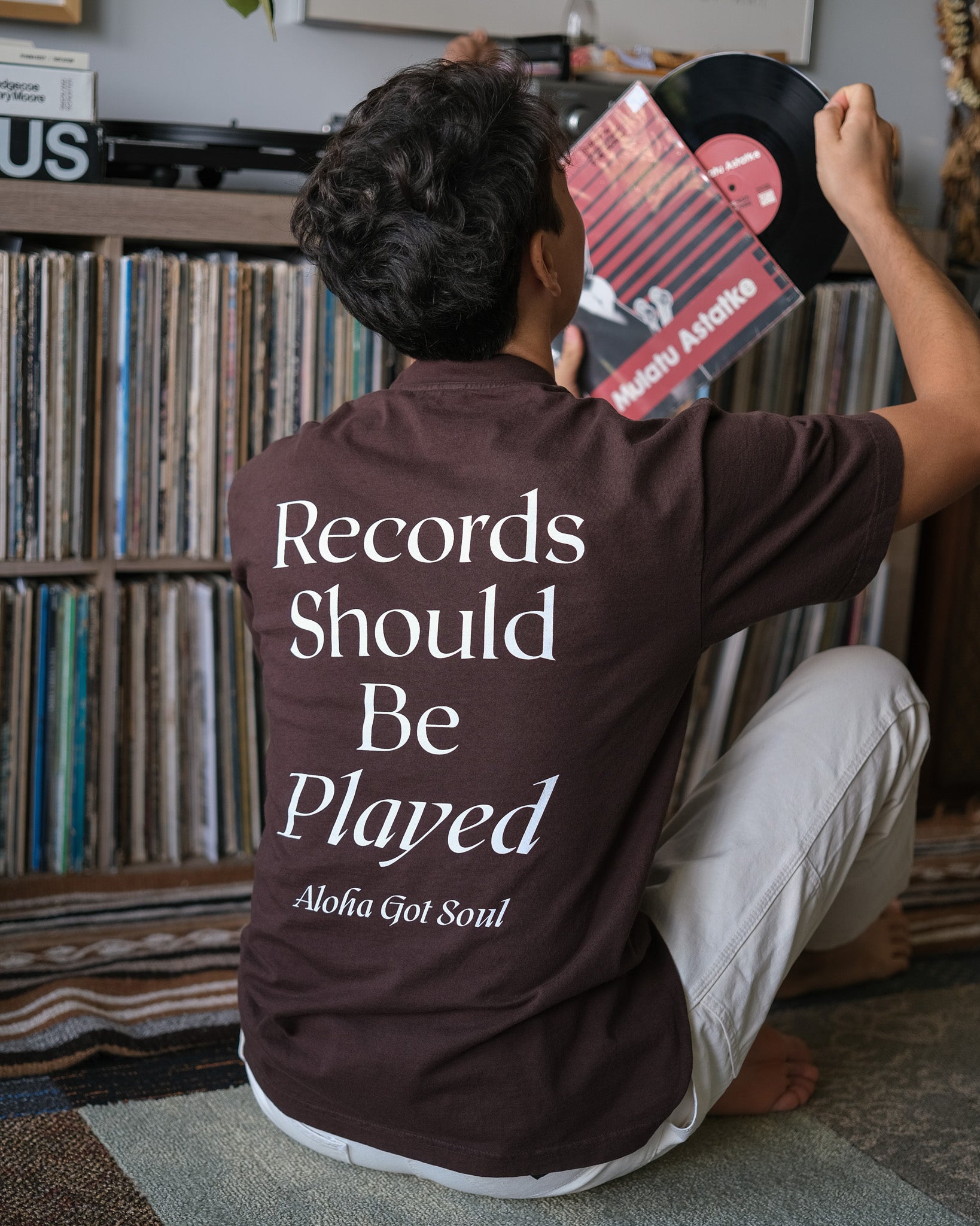 RSBP (Chocolate) - Records Should Be Played T-shirt (Chocolate / White)
