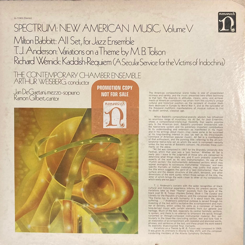 Milton Babbitt / T.J. Anderson / Richard Wernick, The Contemporary Chamber Ensemble, Arthur Weisberg – Spectrum: New American Music, Volume V