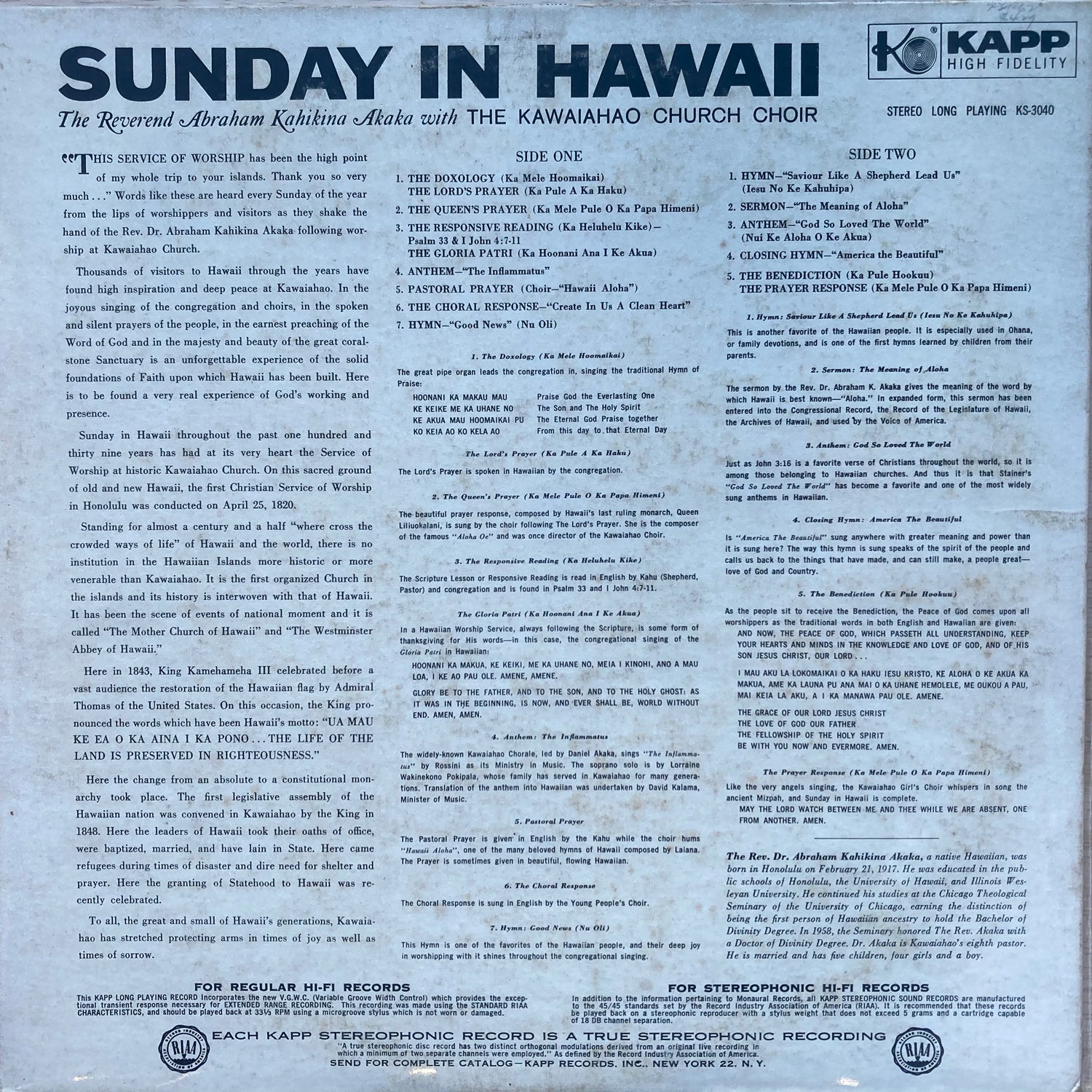 Sunday in Hawaii - Reverend Abraham Kahikina Akaka