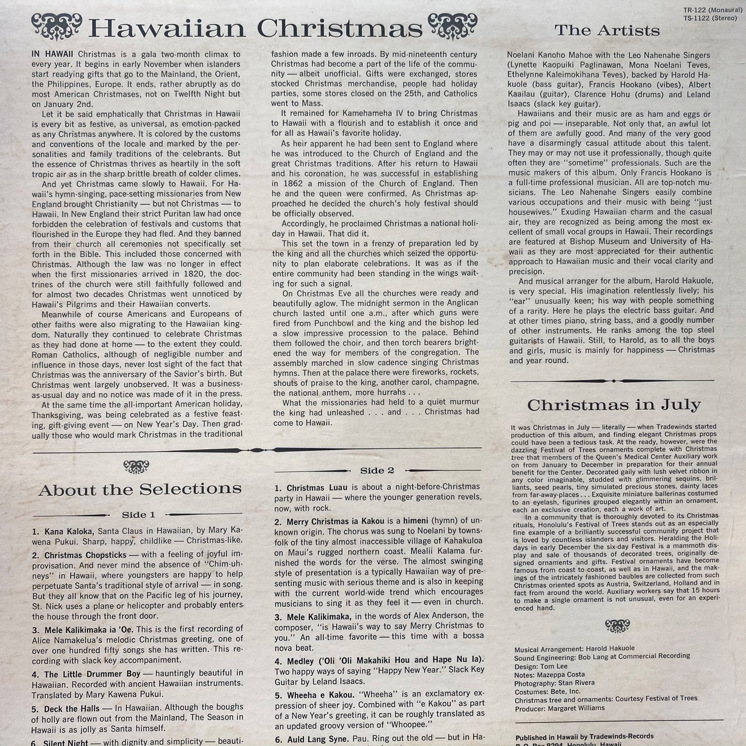 Hawaiian Christmas - Tradewinds Records