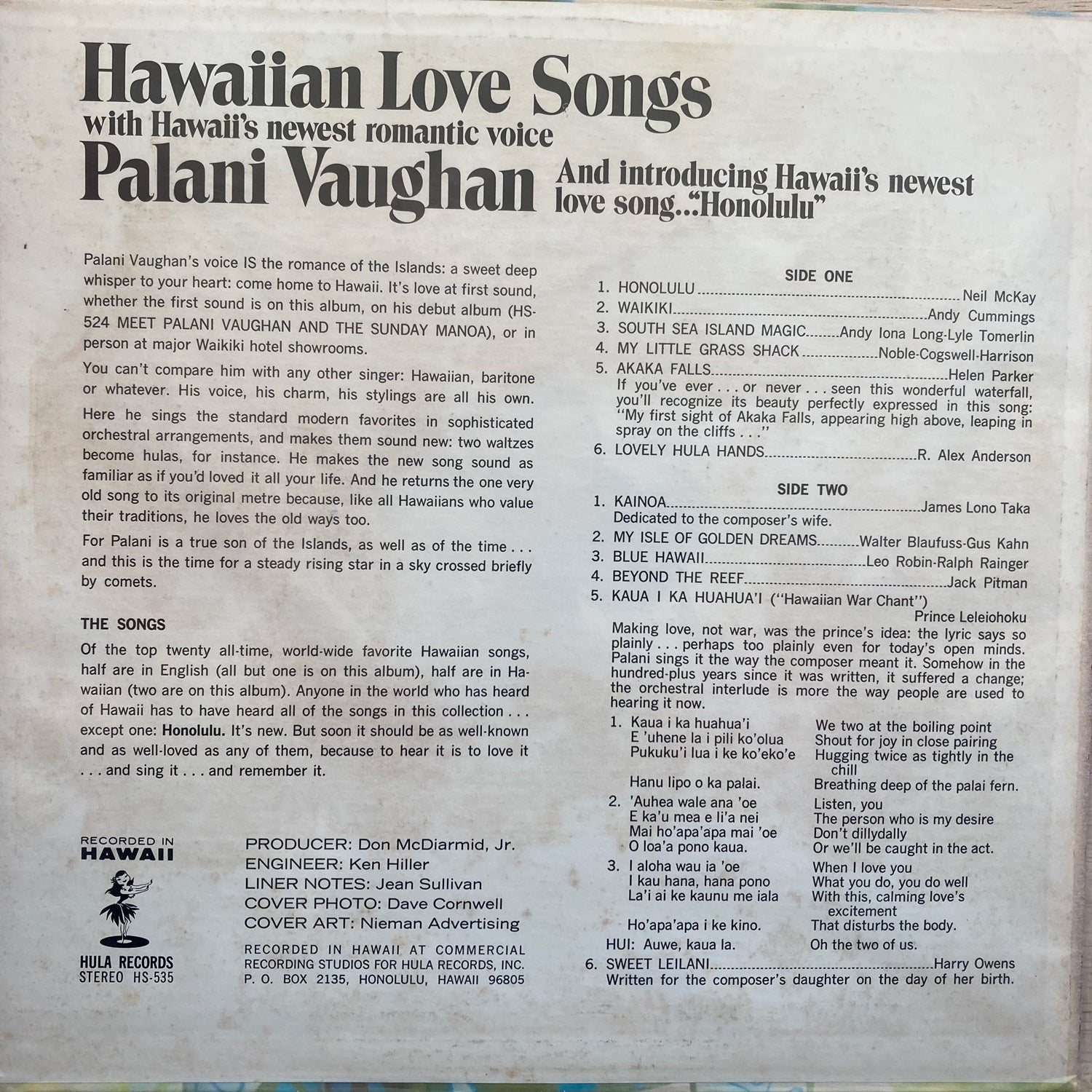 Palani Vahughan - Hawaiian Love Songs