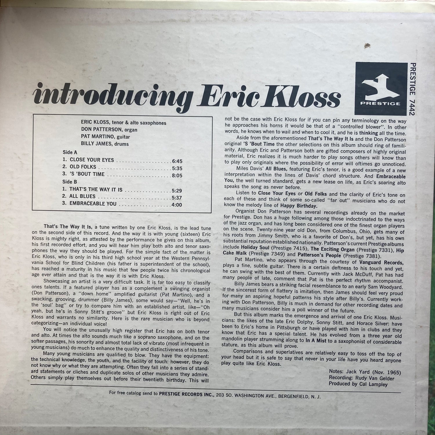 Eric Kloss - Introducing (with Don Patterson)