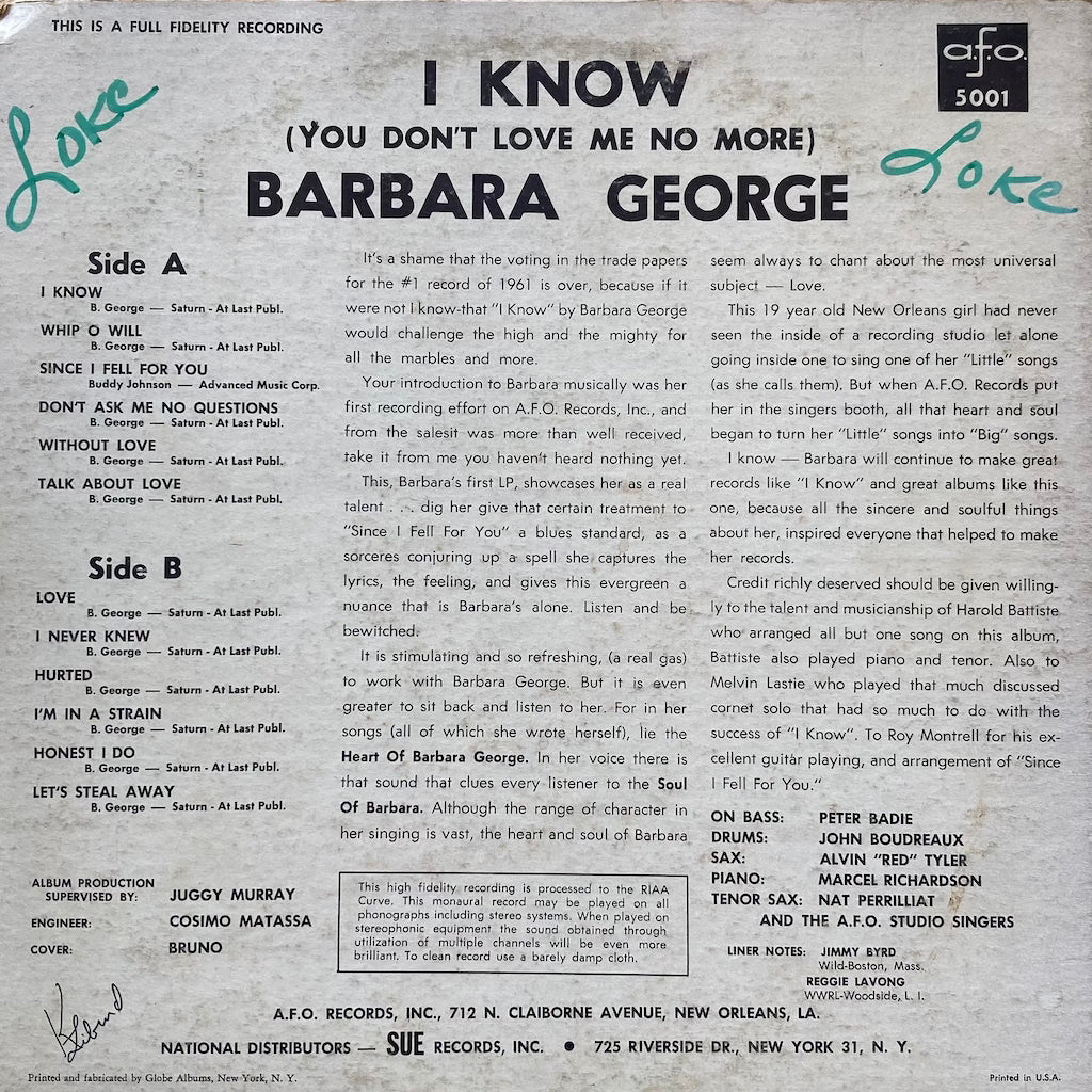 Barbara George - I Know (You Don't Love Me No More)