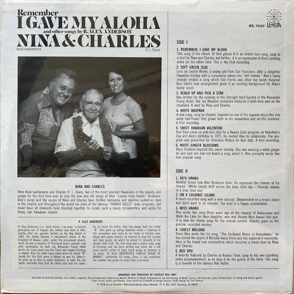 Nina Kealiiwahamana & Charles K.l. Davis - Remember I Gave My Aloha