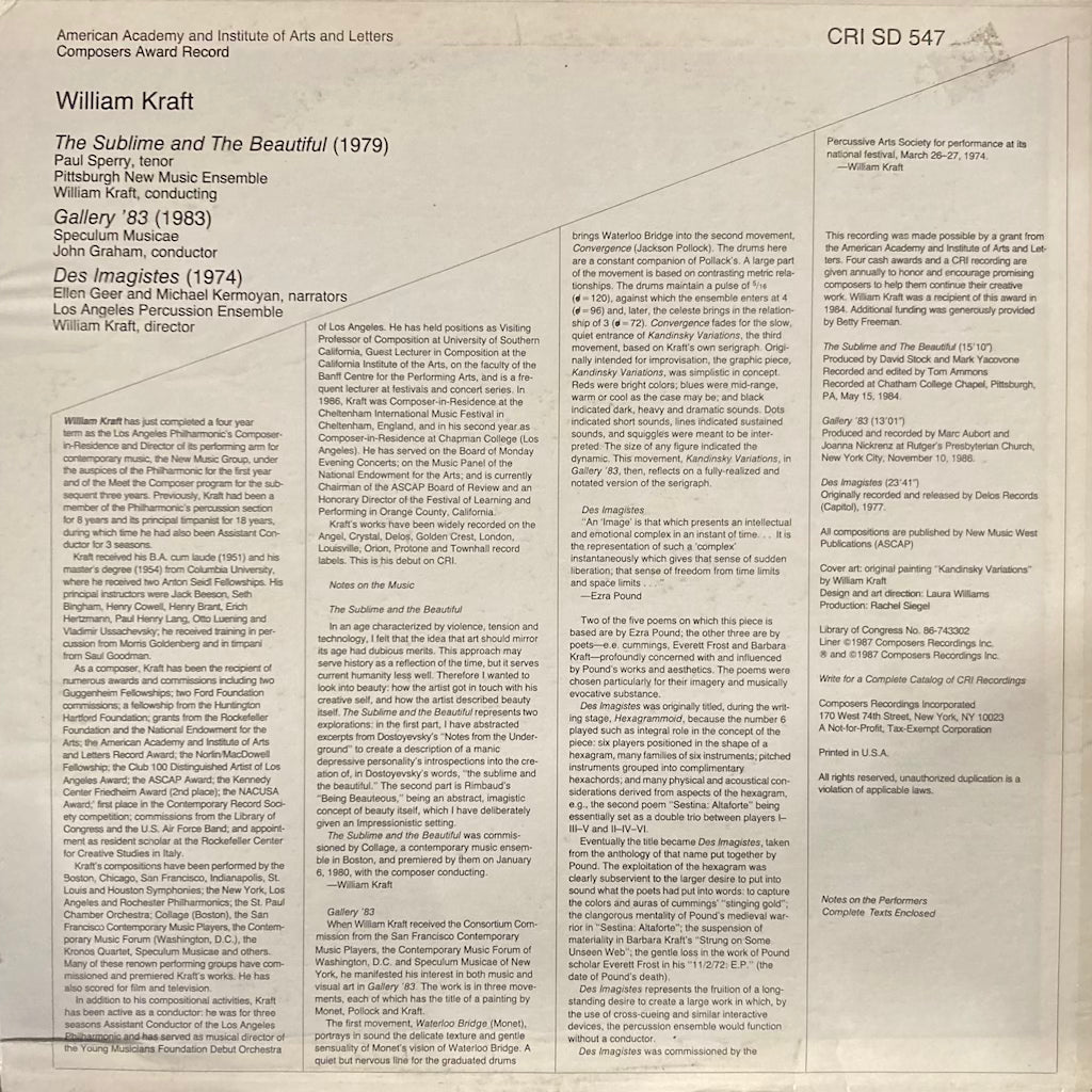 William Kraft - The Sublime and The Beautiful / Gallery '83 / Des Imagistes