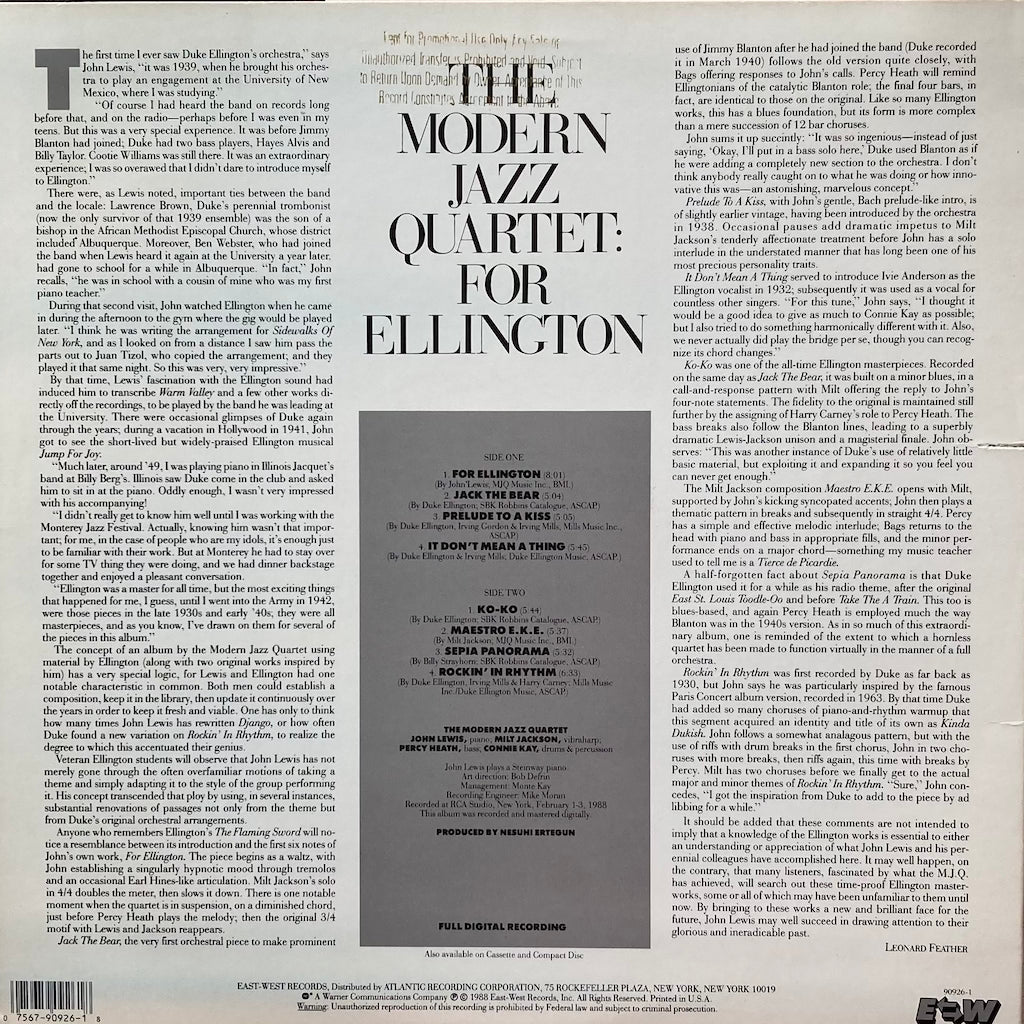 The Modern Jazz Quartet - For Ellington