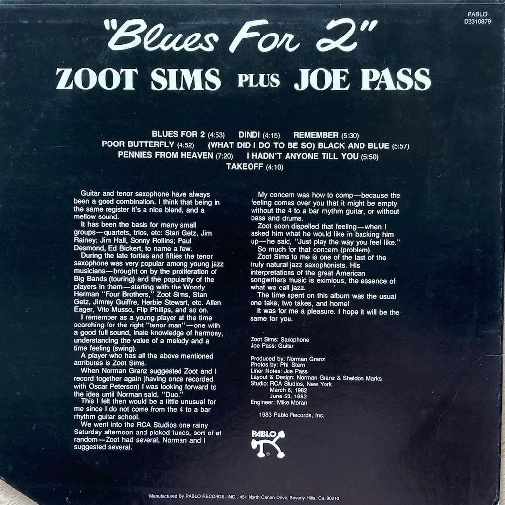 Zoot Sims plus Joe Pass - Blues For 2
