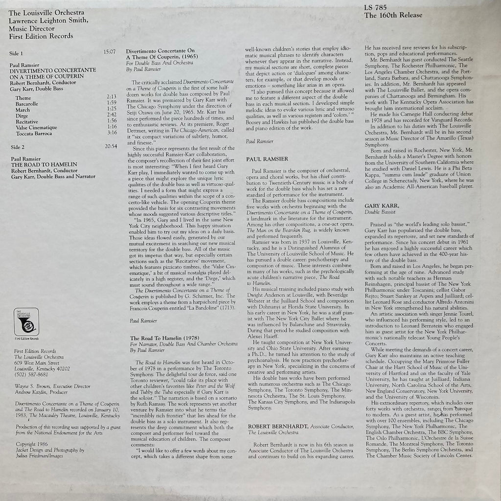 The Louisville Orchestra  - Ramsier-Divertimiento Concertante On a Theme of Couperin/Road to Hamelin