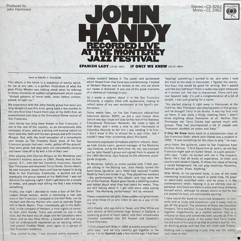 John Handy - Recorded Live at the Monterey Jazz Festival