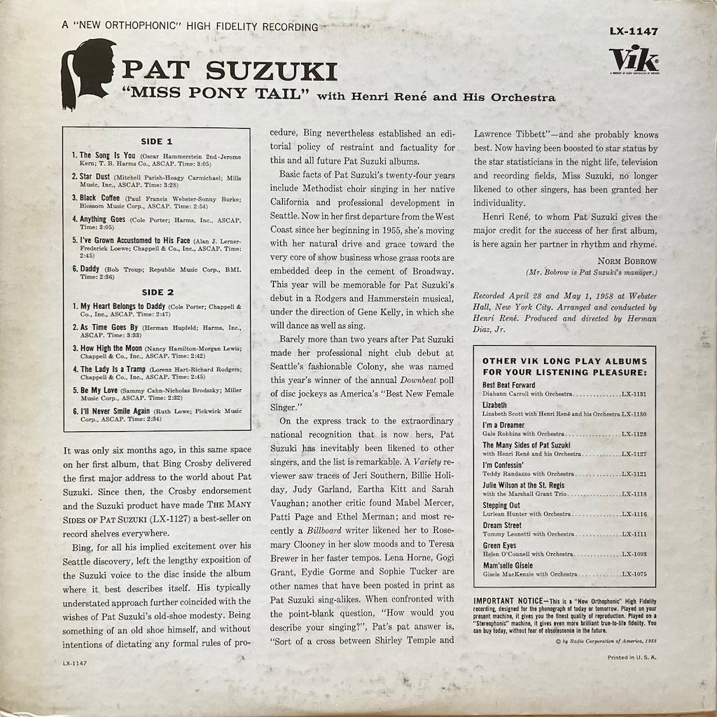 Pat Suzuki - "Miss Pony Tail" with Henri René and His Orchestra