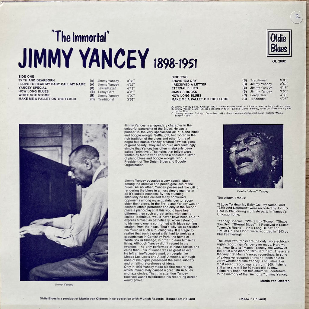 Jimmy Yancey The Immortal Vol 1 1898 1951 Ags Honolulu — A Record Store Celebrating 