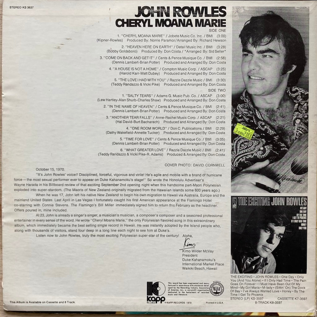 John Rowles - Sings Cheryl Moana Marie