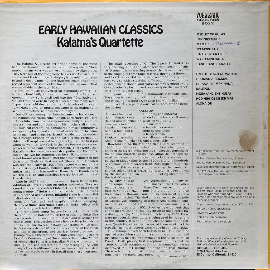 Kalama's Quartette - Early Hawaiian Classics